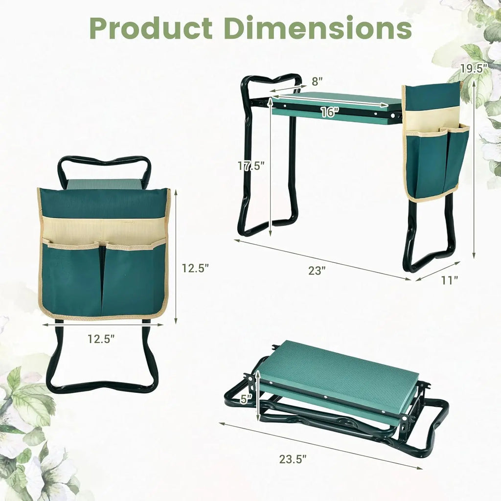 Foldable Garden Kneeler Bench with Tool Pouches