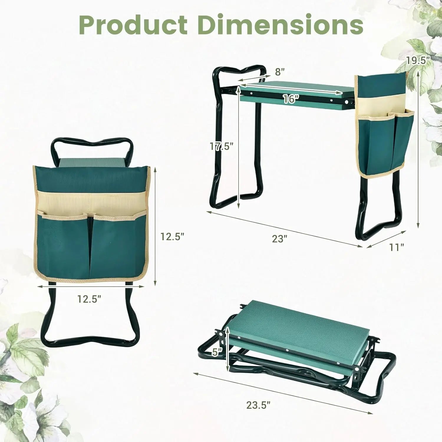 Foldable Garden Kneeler Bench with Tool Pouches