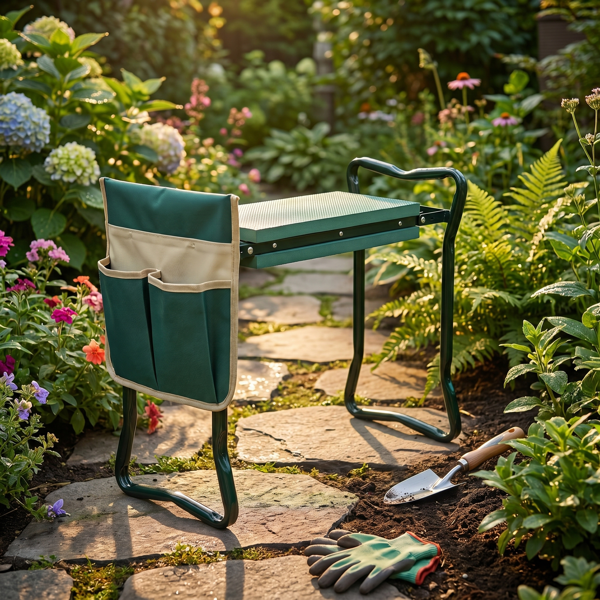 Foldable Garden Kneeler Bench with Tool Pouches