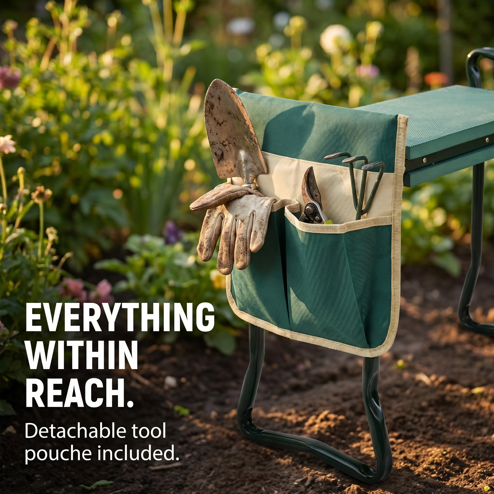 Foldable Garden Kneeler Bench with Tool Pouches