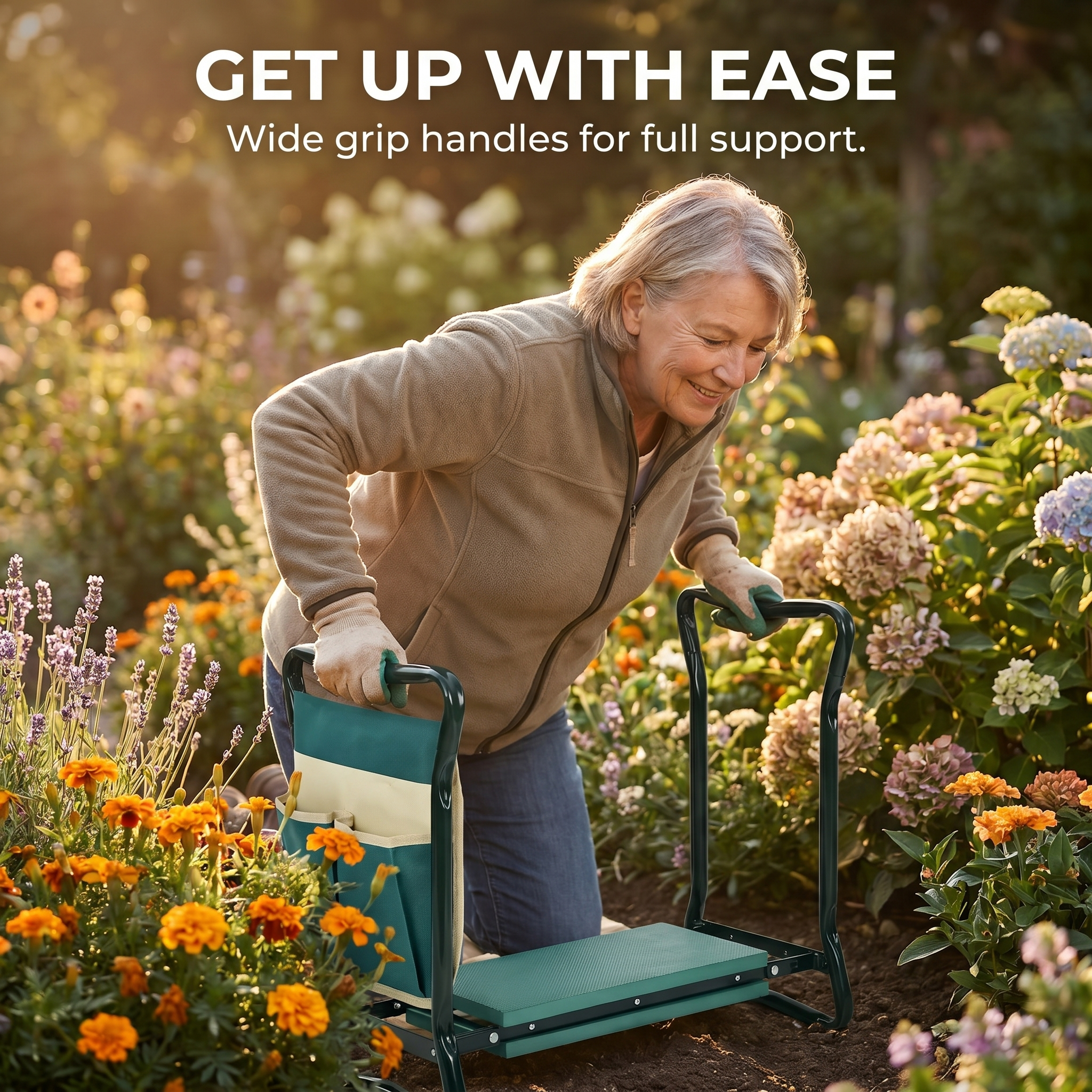 Foldable Garden Kneeler Bench with Tool Pouches