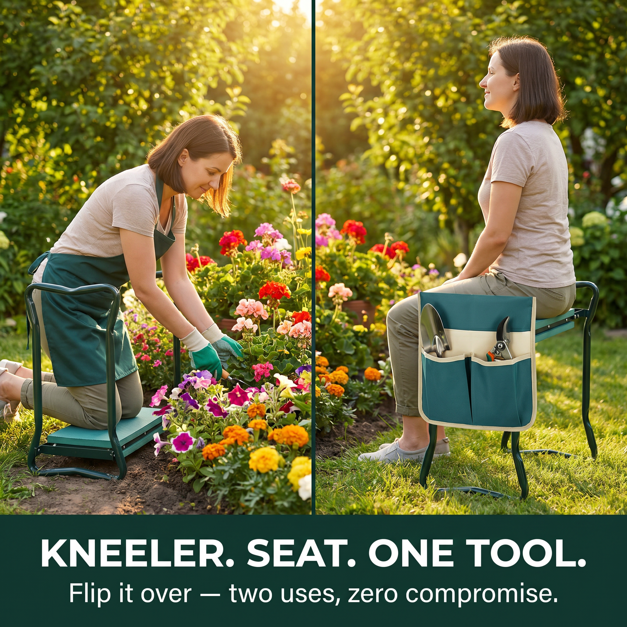 Foldable Garden Kneeler Bench with Tool Pouches