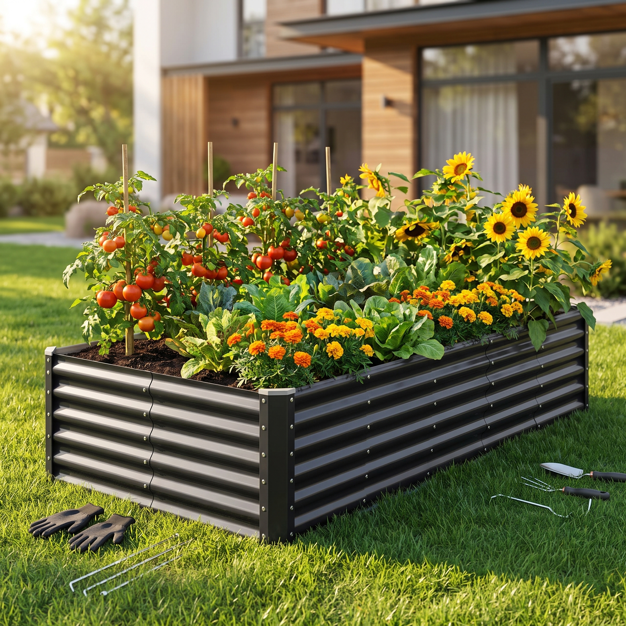 6×3×1.5 ft Metal Raised Garden Bed + Tools